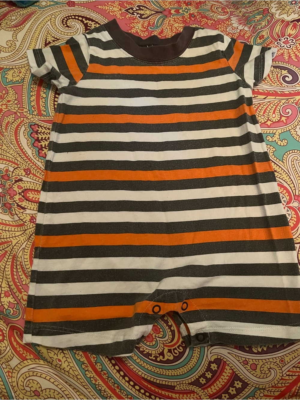 Carter's Striped Short-Sleeve One-Piece in Orange, Gray & White